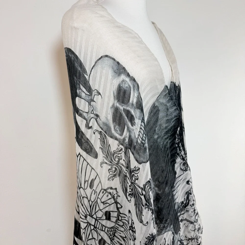 Black White Skull Print Scarf Oversized Sheer Goth Witchy Whimsygoth Grunge